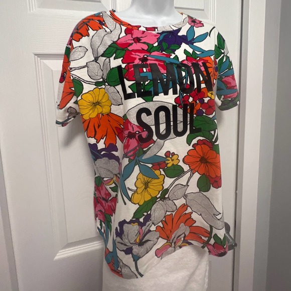 ZARA Womens Ladies Faces Floral Cropped Graphic T-Shirt, Size S - Picture 2 of 8